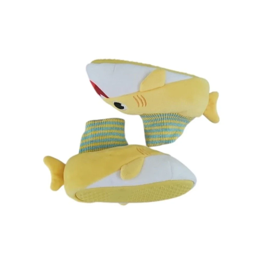 Baby Shark Plush Slippers Kids 5 6 Yellow Character House Shoes Non Slip Cozy